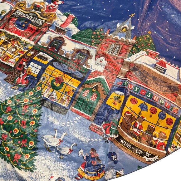 Vintage Christmas Village Round Tablecloth Plastic 60x56 Oval Snow Scene - Picture 3 of 6